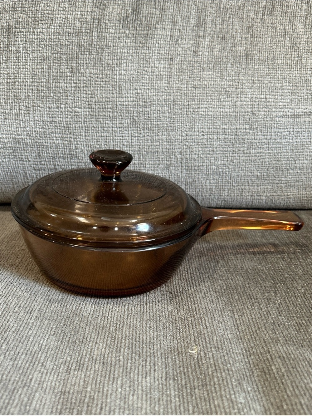 Vintage Vision by Corning Amber Glass 0.5 L Sauce Pan Pot USA W/Pyrex Lid USA